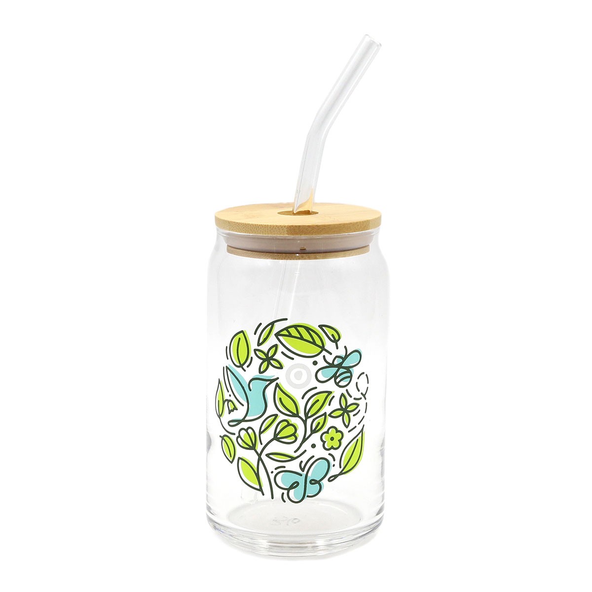 Mason Jar Cup + Bamboo Lid + Straw